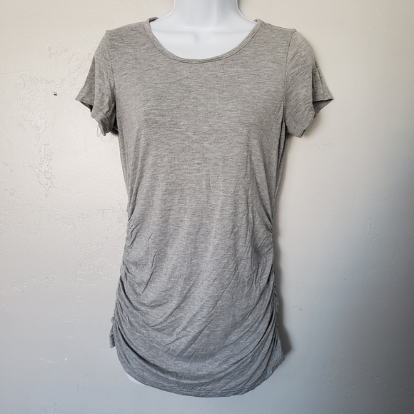Smallshow Small Maternity Top Heather Grey Short Sleeve Shirt Ruched Sides - Picture 1 of 7